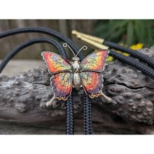 Handcrafted Stamped Metal Butterfly Bolo Tie, Butterfly Western Necklace